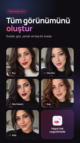 Allık, göz farı, eyeliner ve kaşla tam makyaj